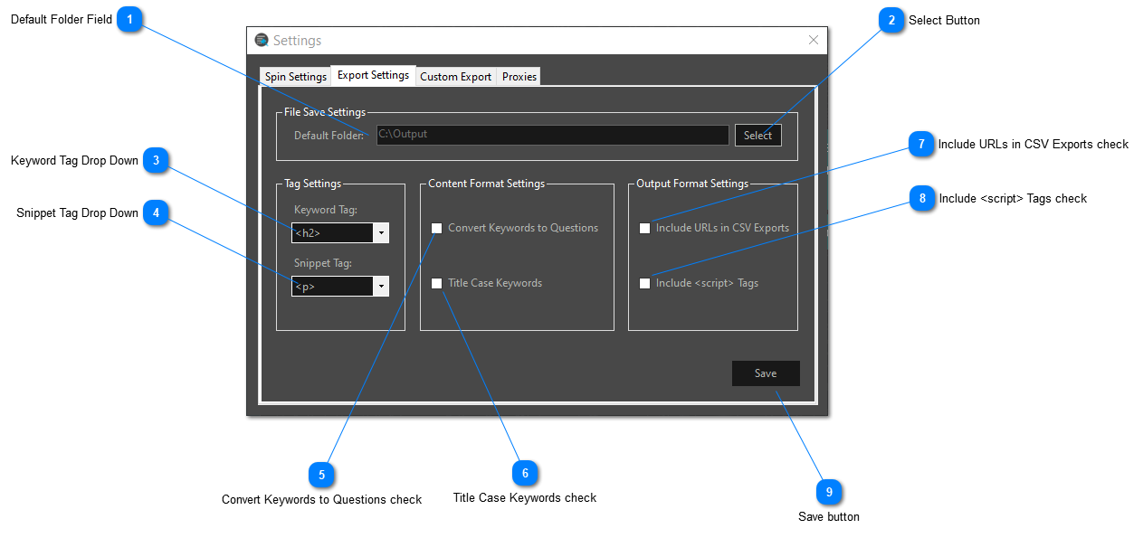 Export Settings